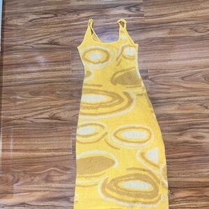 Yellow mustard Patterned Women's midi fuzzy Dress